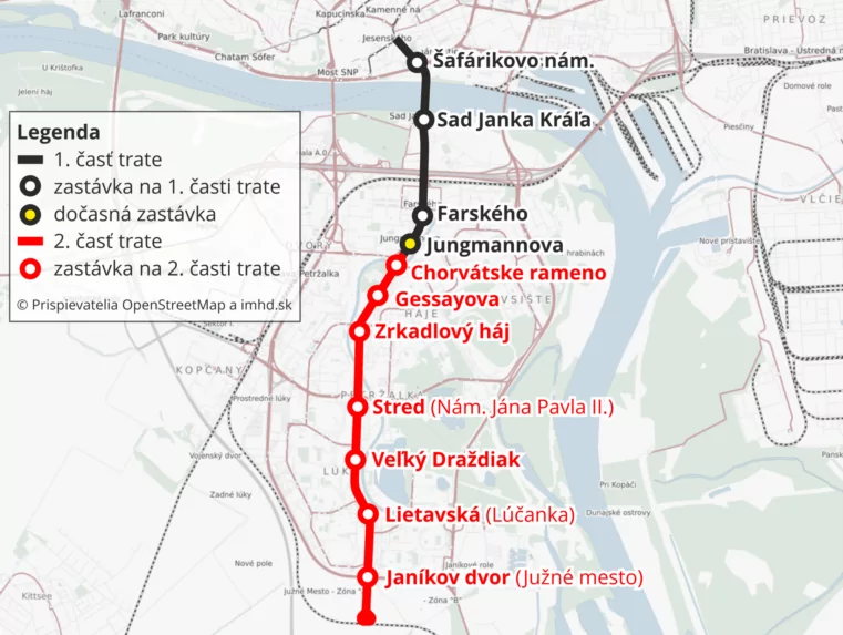 Mapa električky v Petržalke